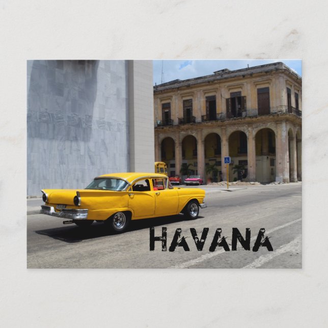 Old Yellow Car Cruising Havana Cuba Streets Postcard (Front)