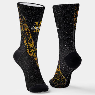 Old Yellow paint line gray asphalt road Monogram Socks
