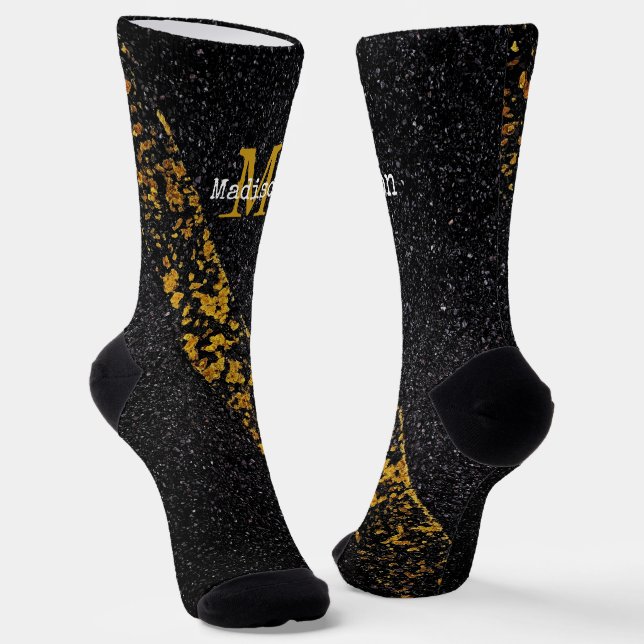 Old Yellow paint line gray asphalt road Monogram  Socks (Angled)