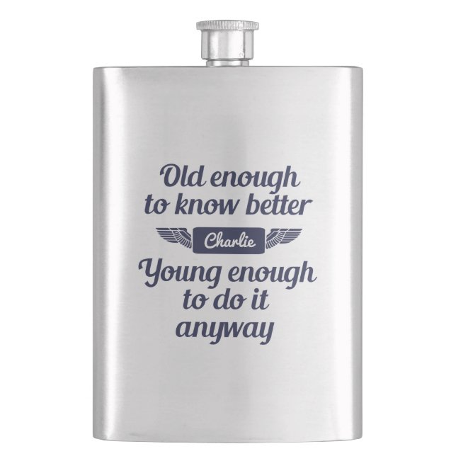 "Old & Young" custom name flask (Front)