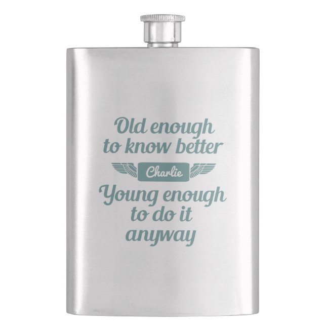"Old & Young" custom name flask (Front)