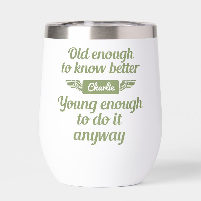 "Old & Young" custom name tote bags Thermal Wine Tumbler (Back)