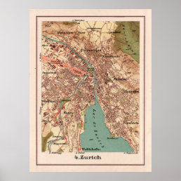 Old Zurich Switzerland Map (1921) Poster