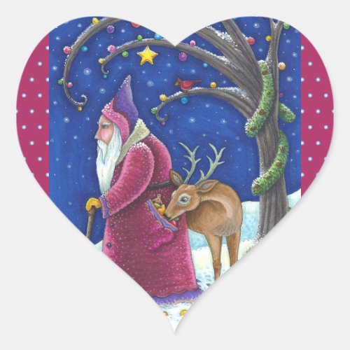 OLDE WORLD BELSNICKLE  HUNGRY REINDEER CHRISTMAS HEART STICKER