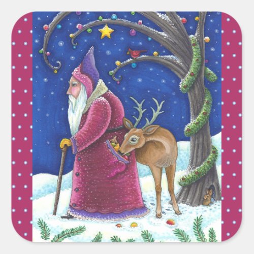 OLDE WORLD BELSNICKLE  HUNGRY REINDEER CHRISTMAS SQUARE STICKER
