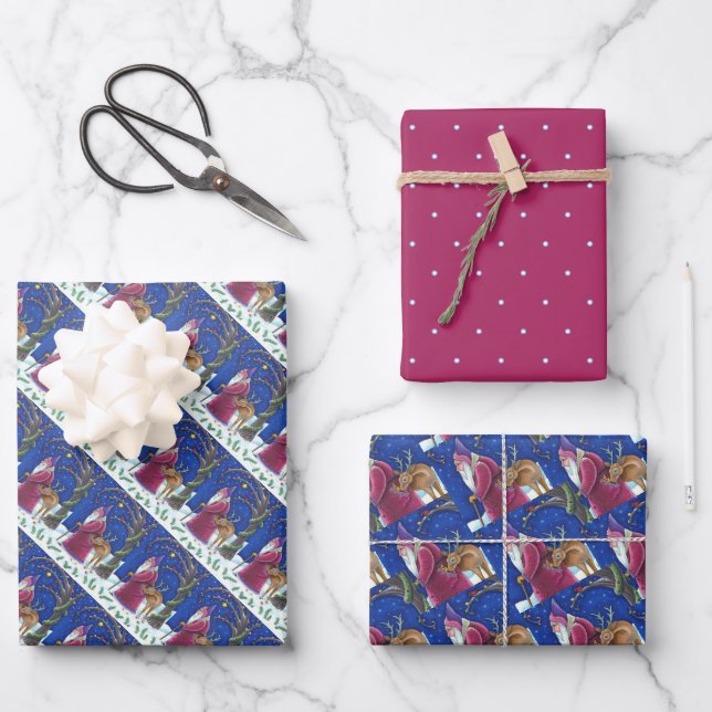 OLDE WORLD BELSNICKLE & HUNGRY REINDEER, CHRISTMAS WRAPPING PAPER SHEETS (Front)