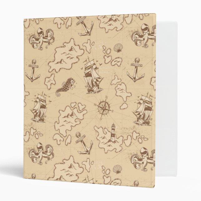 Olden nautical themed sepia pattern 3 ring binder (Front/Inside)