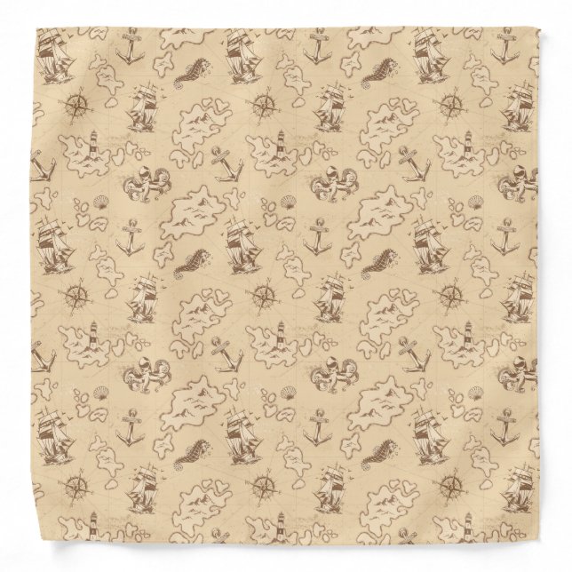 Olden nautical themed sepia pattern bandana (Front)