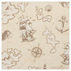 Olden nautical themed sepia pattern fabric