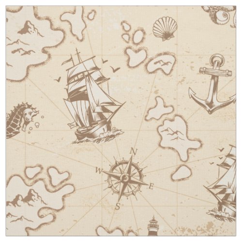 Olden nautical themed sepia pattern fabric