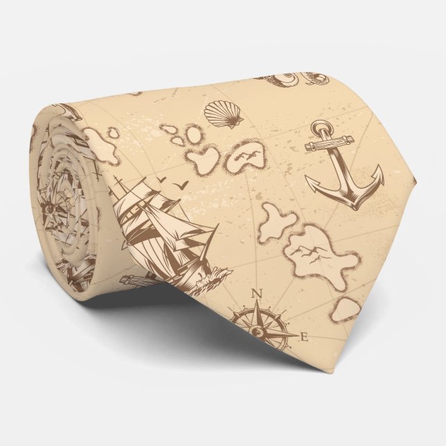 Olden nautical themed sepia pattern neck tie (Rolled)