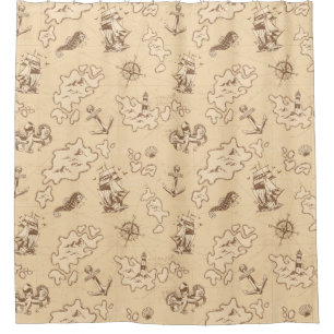 Olden nautical themed sepia pattern shower curtain