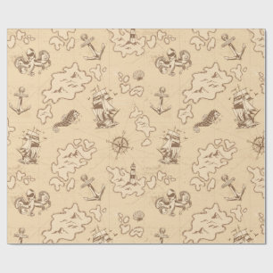 Olden nautical themed sepia pattern wrapping paper