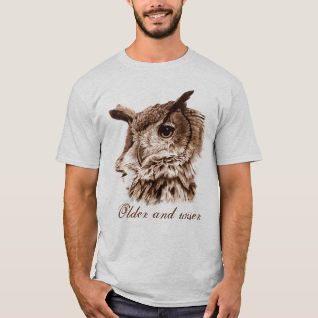 Older and wiser owl cream mens t-shirt (Front)