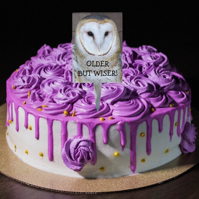 Older But Wiser Barn Owl Funny Birthday Cake Topper (In Situ Cake)