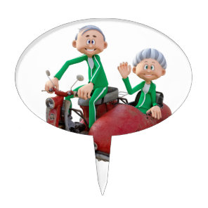 Older Couple on a Moped with Sidecar Cake Topper