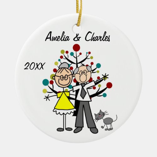Older Couple with Cat Custom Holiday Ornament