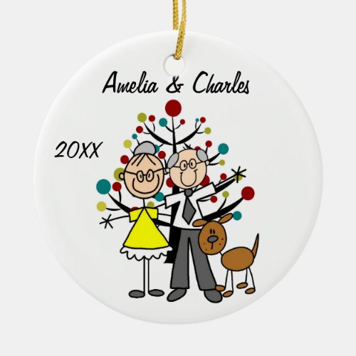 Older Couple with Dog Custom Holiday Ornament