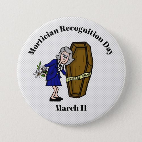 Older Female Funeral Director with Coffin Button