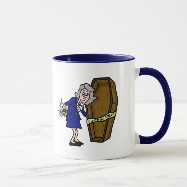 Older Female Mortician with Coffin Mug (Right)
