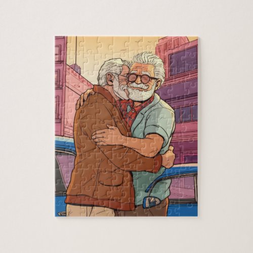 Older Gay Married Couple in Love Old Man Gay Love Jigsaw Puzzle