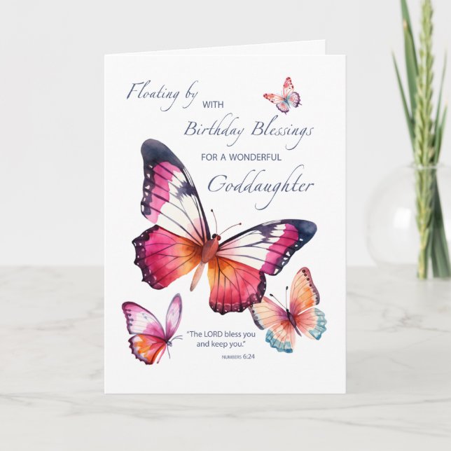 Older Goddaughter Religious Birthday Butterflies Card (Front)