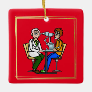 Older Male Optometrist Checking Eyes Ornament