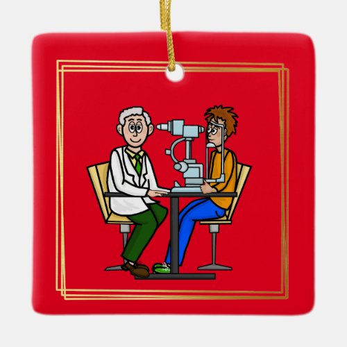 Older Male Optometrist Checking Eyes Ornament