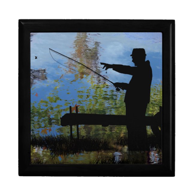 Older Man Fishing Retired Keepsake Box (Front)