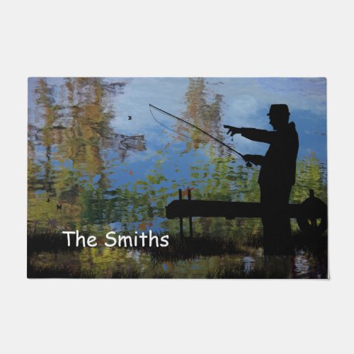 Older Man Fishing Retirement Door Mat