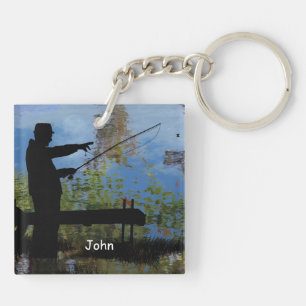 Older Man Fishing Retirement Keychain