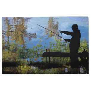 Older Man Fishing Retirement Metal Wall Art