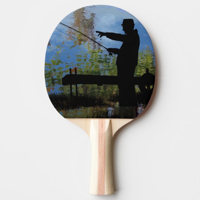 Older Man Fishing Retirement Ping Pong Paddle (Front)