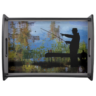 Older Man Fishing Retirement Serving Tray