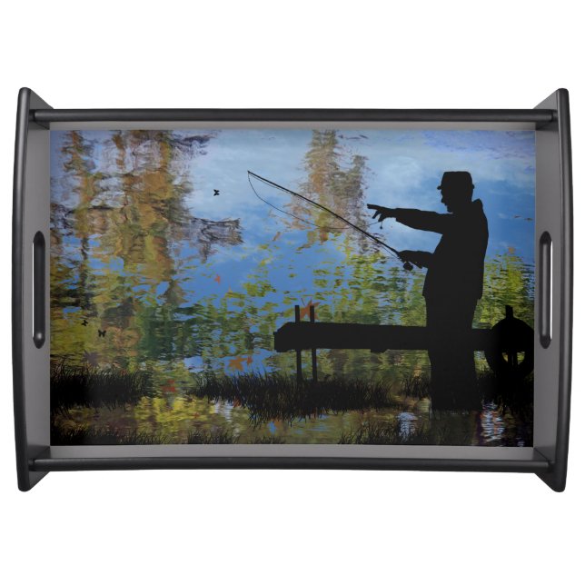 Older Man Fishing Retirement Serving Tray (Front)