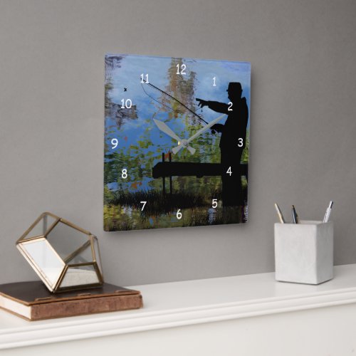 Older Man Fishing Retirement Wall Clock