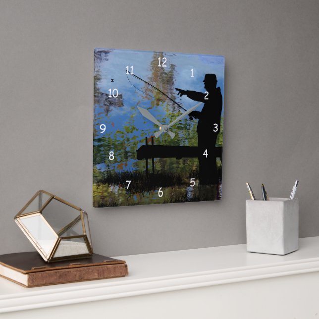 Older Man Fishing Retirement Wall Clock (Office)