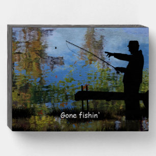 Older Man Fishing Retirement Wood Box Sign