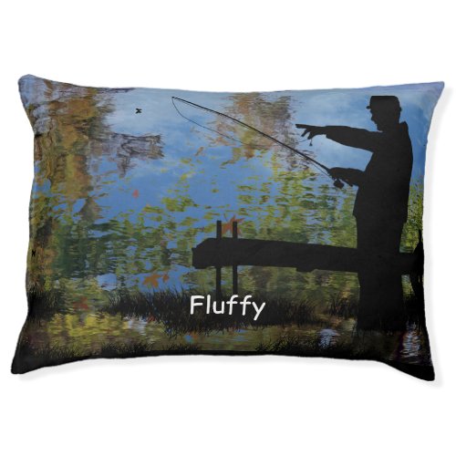 Older Man Fishing Silhouette Dog Bed