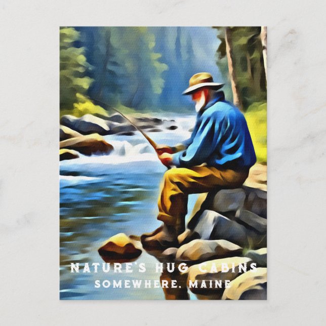 *~* Older Man Fishing Stream AP49 Stream Postcard (Front)