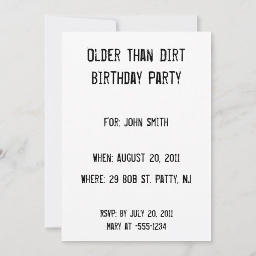 Older Than Dirt Birthday Party Invitation | Zazzle