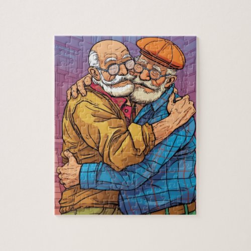 Older white gay male couple Old Man Gay Love Jigsaw Puzzle