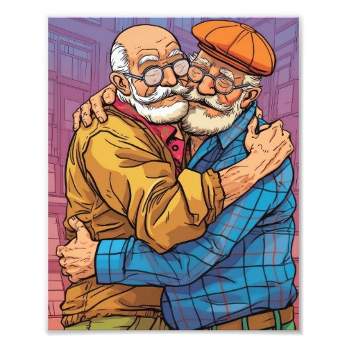 Older white gay male couple Old Man Gay Love Photo Print