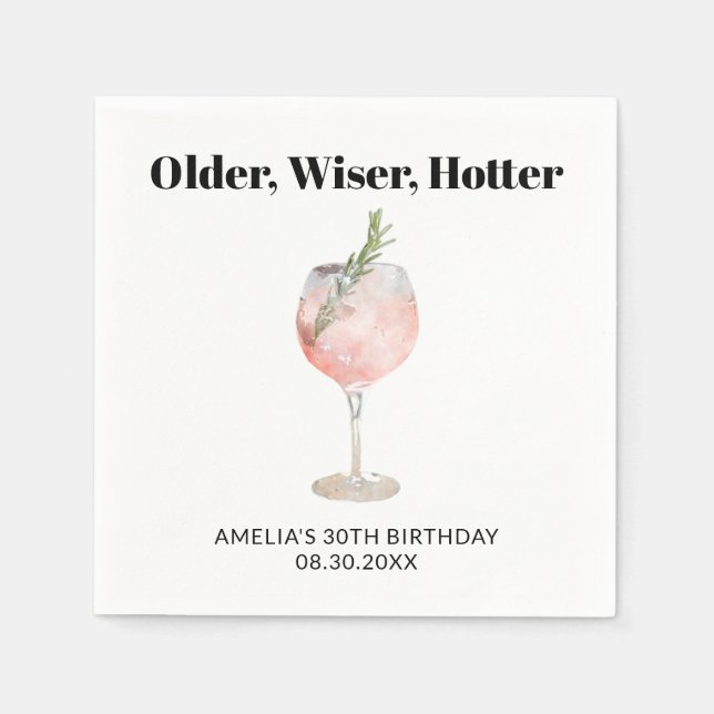 Older, Wiser, Hotter Birthday Cocktail Napkins (Front)