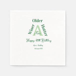 older wiser hotter Happy 40th birthday green bold Napkins