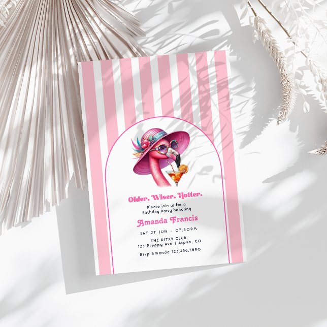 Older Wiser Hotter Hot Pink Birthday Cocktail Invitation (Older Wiser Hotter Hot Pink Birthday Cocktail Invitation)