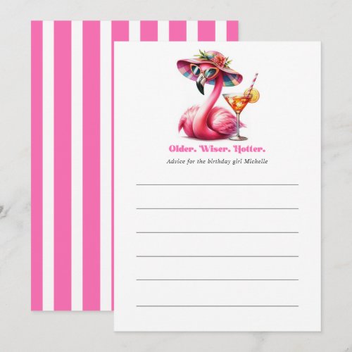 Older Wiser Hotter Hot Pink Flamingo Birthday Advice Card
