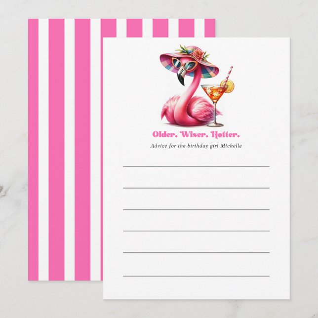 Older Wiser Hotter Hot Pink Flamingo Birthday Advice Card (Front/Back)