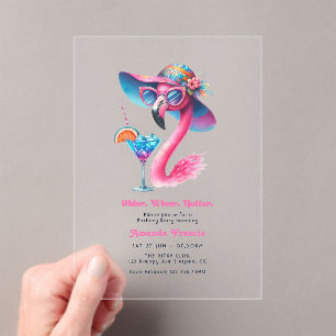 Older Wiser Hotter Hot Pink Martini Birthday Party Acrylic Invitations