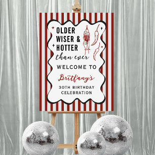 Older Wiser Hotter Red Retro Birthday Welcome Sign